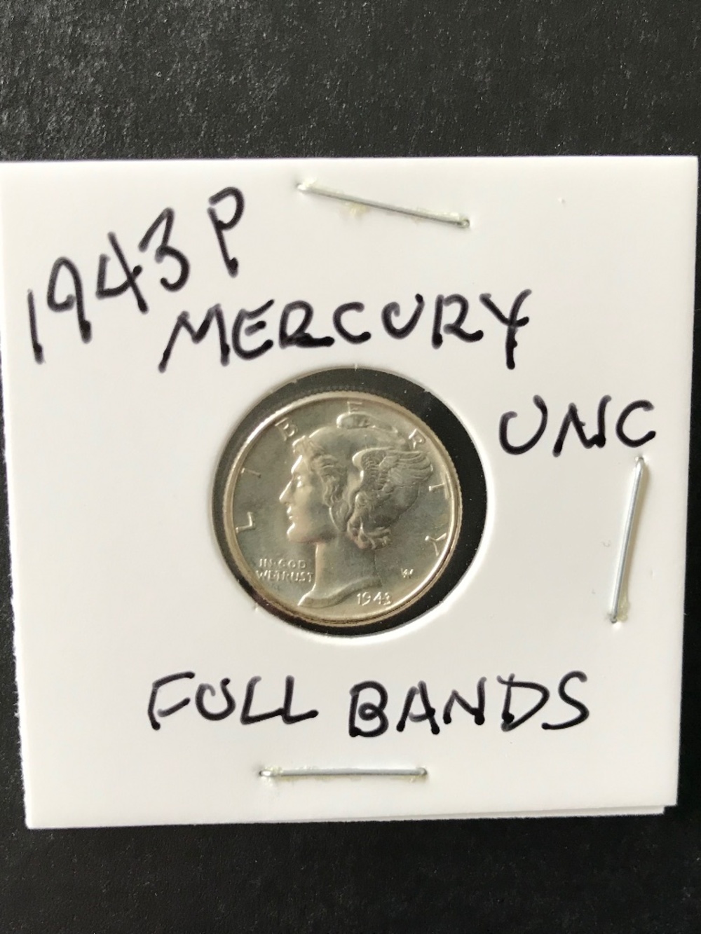 1943 P Mercury Dime, Uncirculated, Full Bands, Brilliant, May Be Mint State